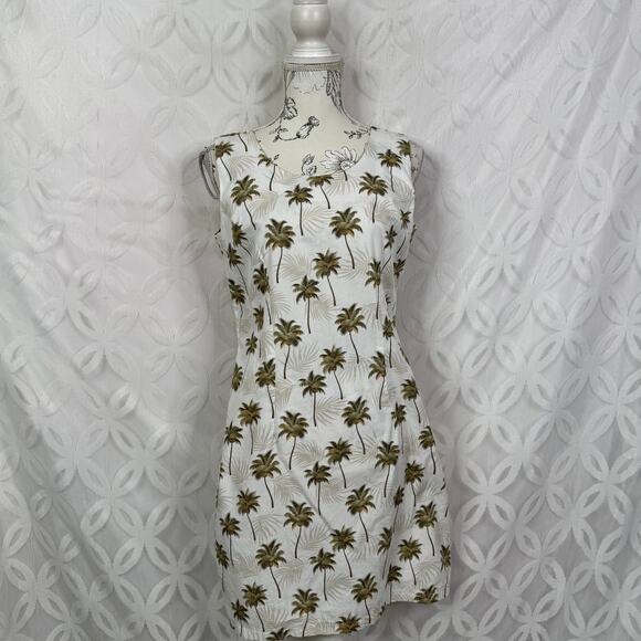 KY’S Hawaiian Cotton Summer Dress Tropical Palms Sleeveless Size L - Picture 1 of 5